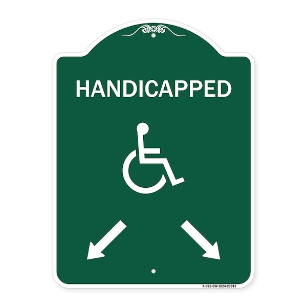 Signmission Handicapped Parking W/ Double Arrows, Green & White Aluminum Sign, 18" x 24", GW-1824-23915 A-DES-GW-1824-23915 - main
